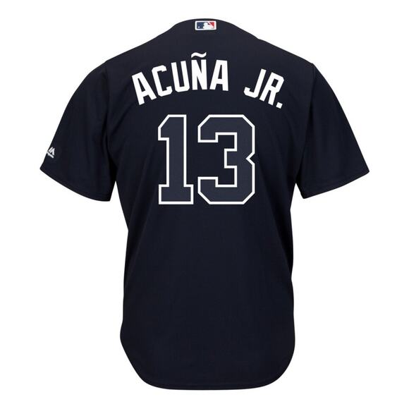 Majestic Men’s Atlanta Braves Ronald Acuna Jr #13 Navy Cool Base Jersey - Picture 13 of 13